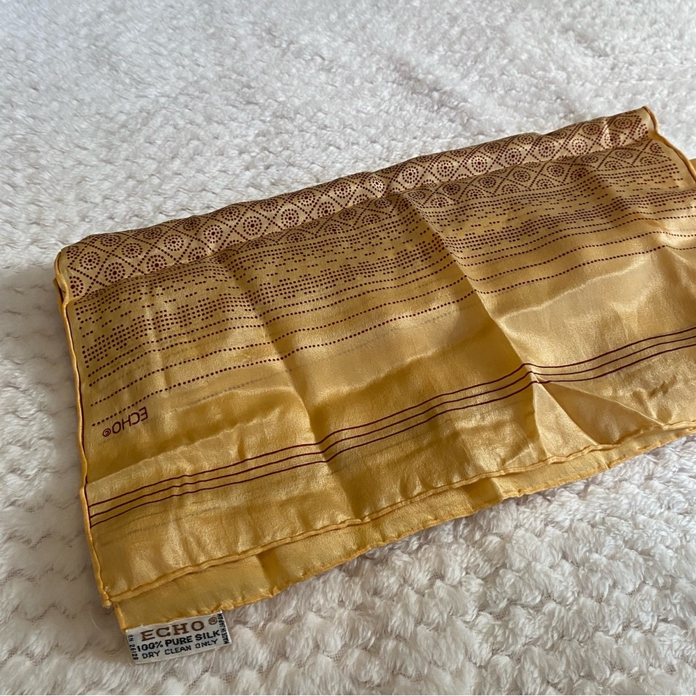 echo silk scarf retro vintage yellow and brown beige pattern spots antique